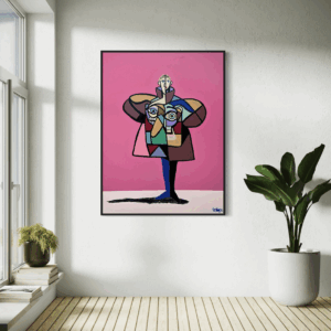 “Timothee” by Henrix: a portrait with layered faces and high-fashion shapes, inspired by the extravagant style of the Met Gala.